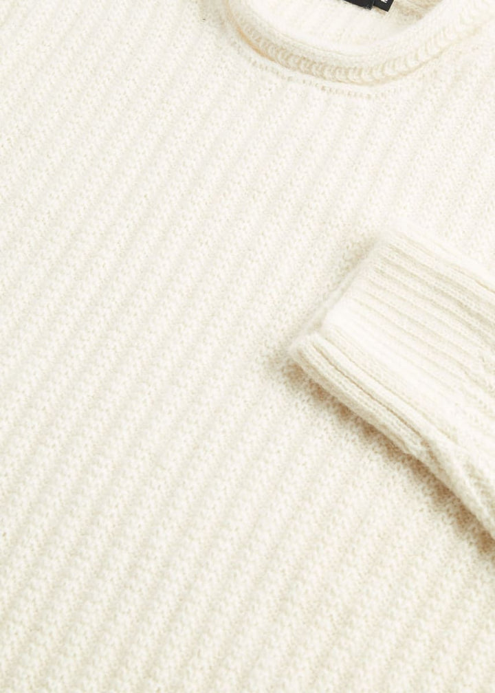 Heavy Ribbed Alpaca Pullover Sweater - White