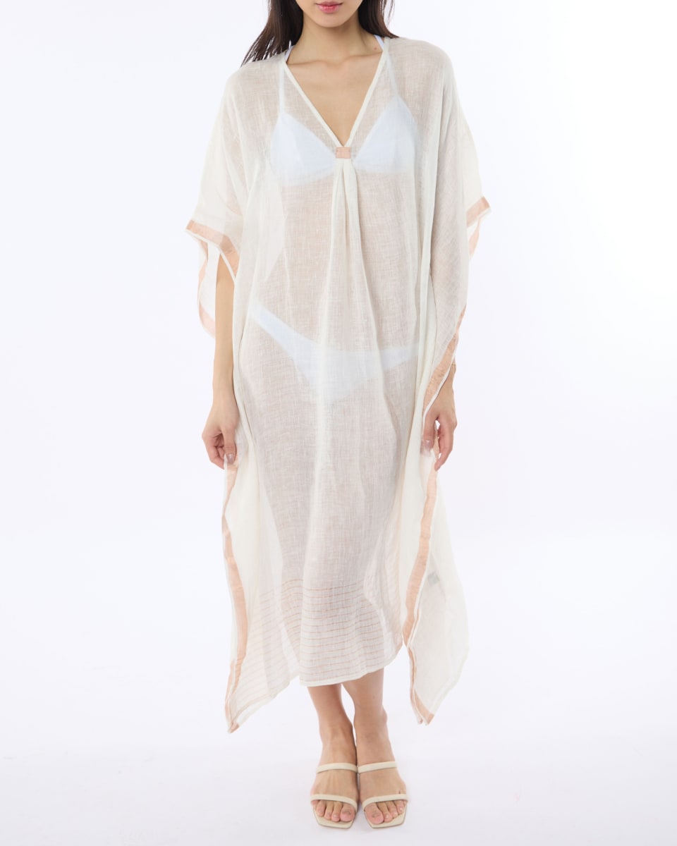 Kerala Kaftan - White Peach Trim