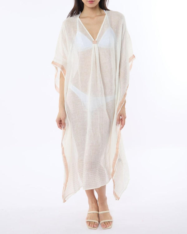 Kerala Kaftan - White Peach Trim