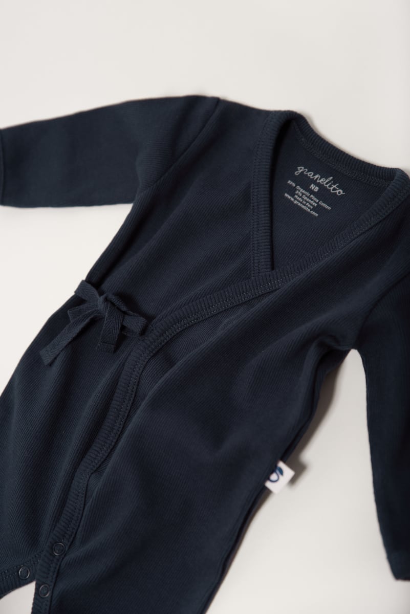Organic Pima cotton baby kimono jumpsuit - Navy