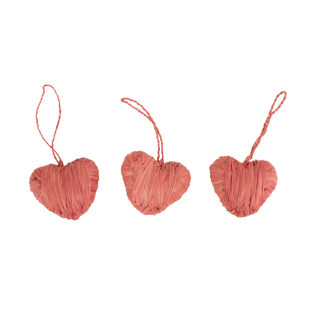 Heart Ornaments, Set of 3 - Pink