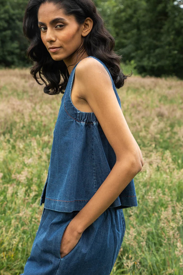 Jovie-Leigh Organic Cotton Denim Vest - Mid Blue