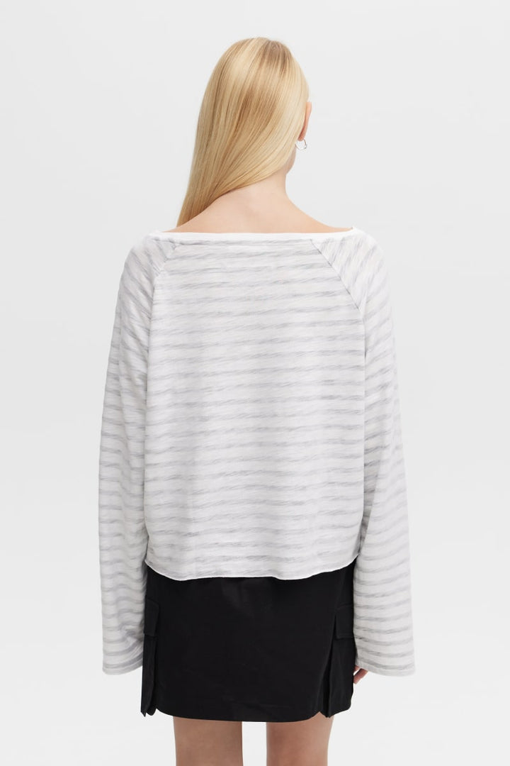Striped Anita Boatneck Long Sleeve T-Shirt - White