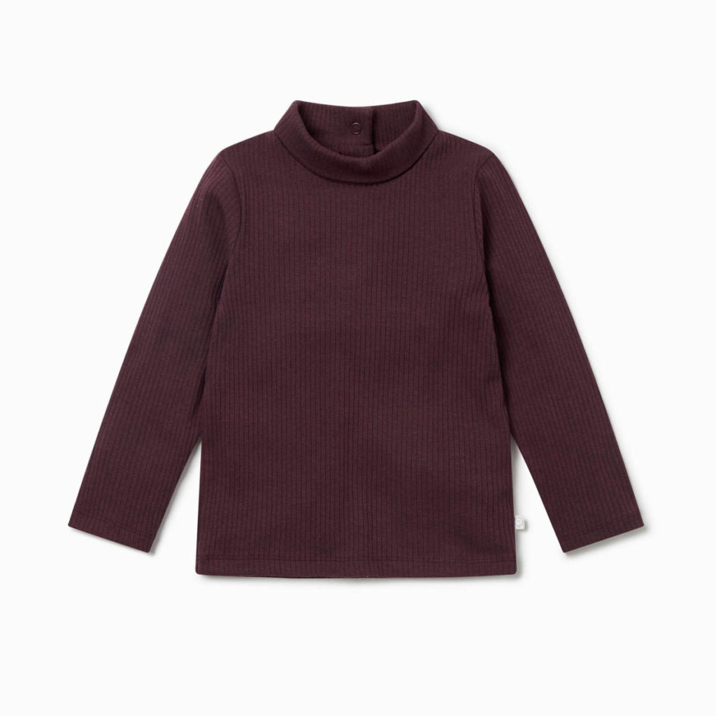 Ribbed Roll Neck Tee - Berry