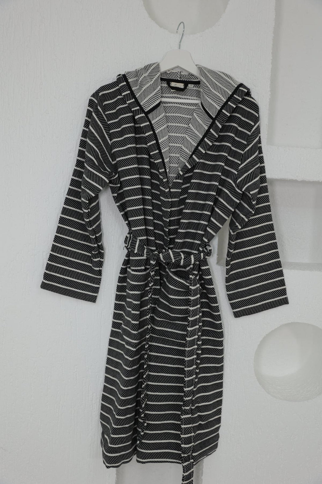 Cotton Black Striped Bathrobe