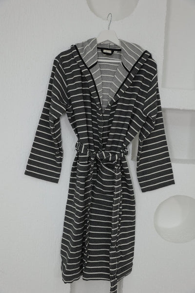 Cotton Black Striped Bathrobe