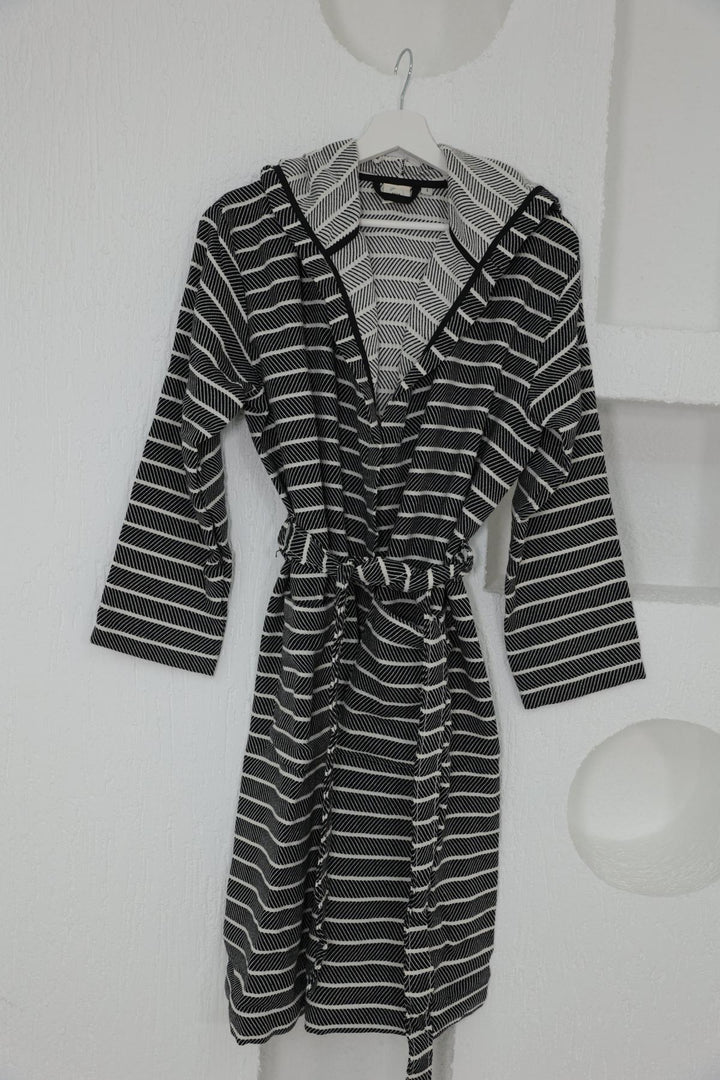 Cotton Black Striped Bathrobe