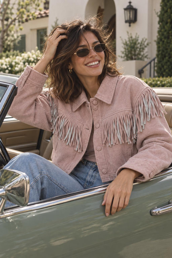 Delphine Fringe Jacket - Pale Pink