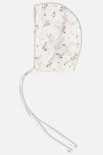 Muslin floral baby bonnet - Ivory