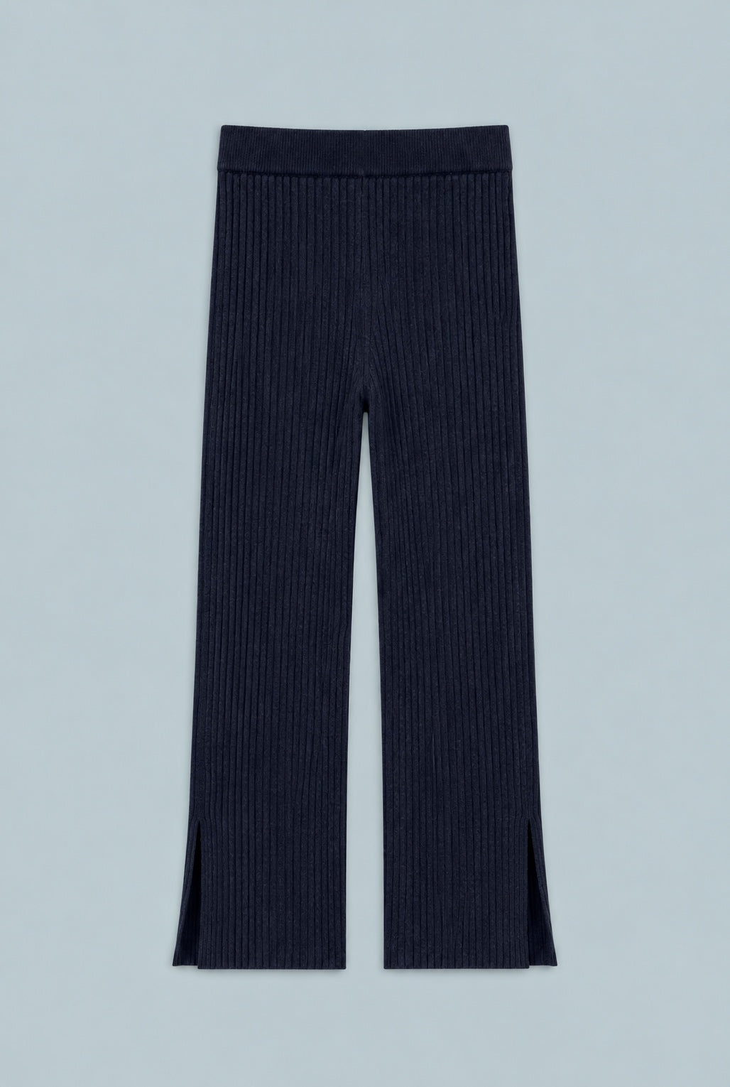 Cashmere Ribbed Pant With Slit - Black