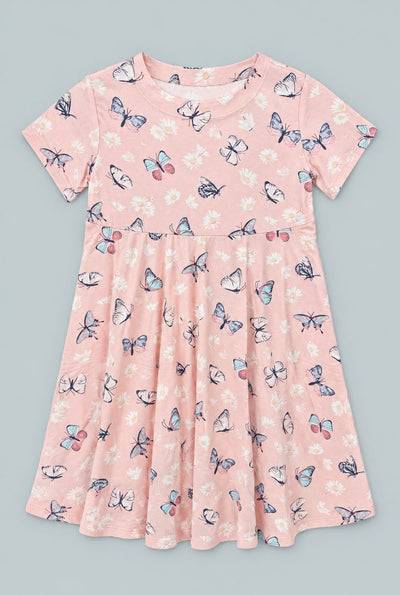 Butterfly Daisy Bamboo Cap Sleeve Swirly Girl Dress - Butterfly Daisy Pink