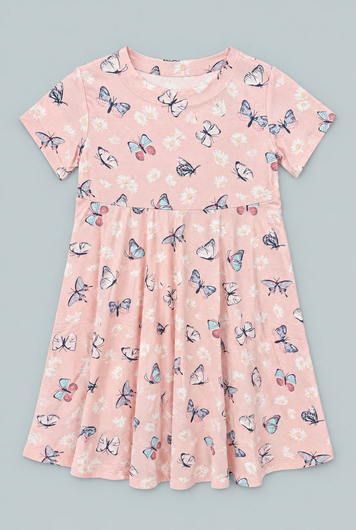 Butterfly Daisy Bamboo Cap Sleeve Swirly Girl Dress - Butterfly Daisy Pink
