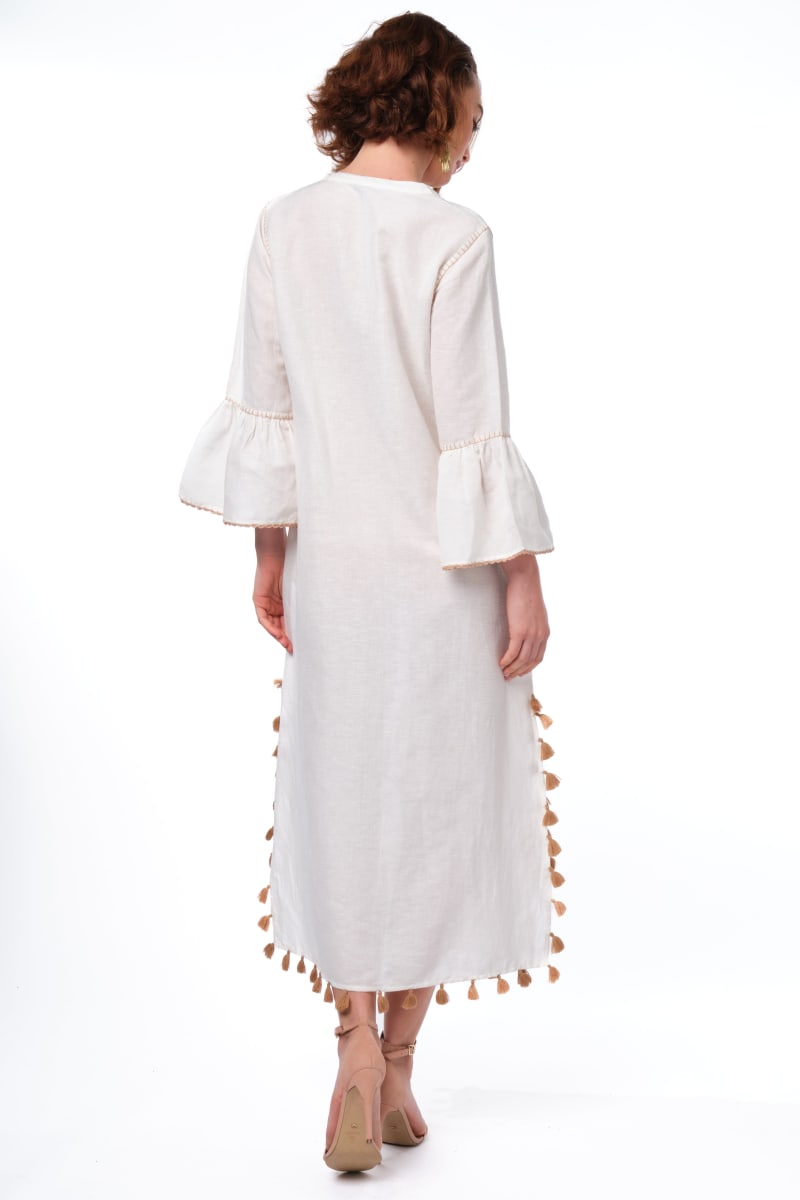 Sarina Kaftan - White/Beige Embroidery