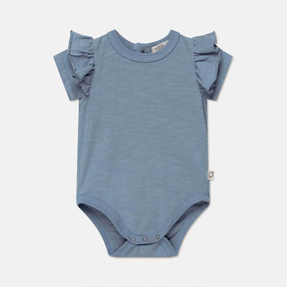 Slub Ruffle Baby Bodysuit - Sky Blue Bodysuits + Onesies My Little Cozmo 