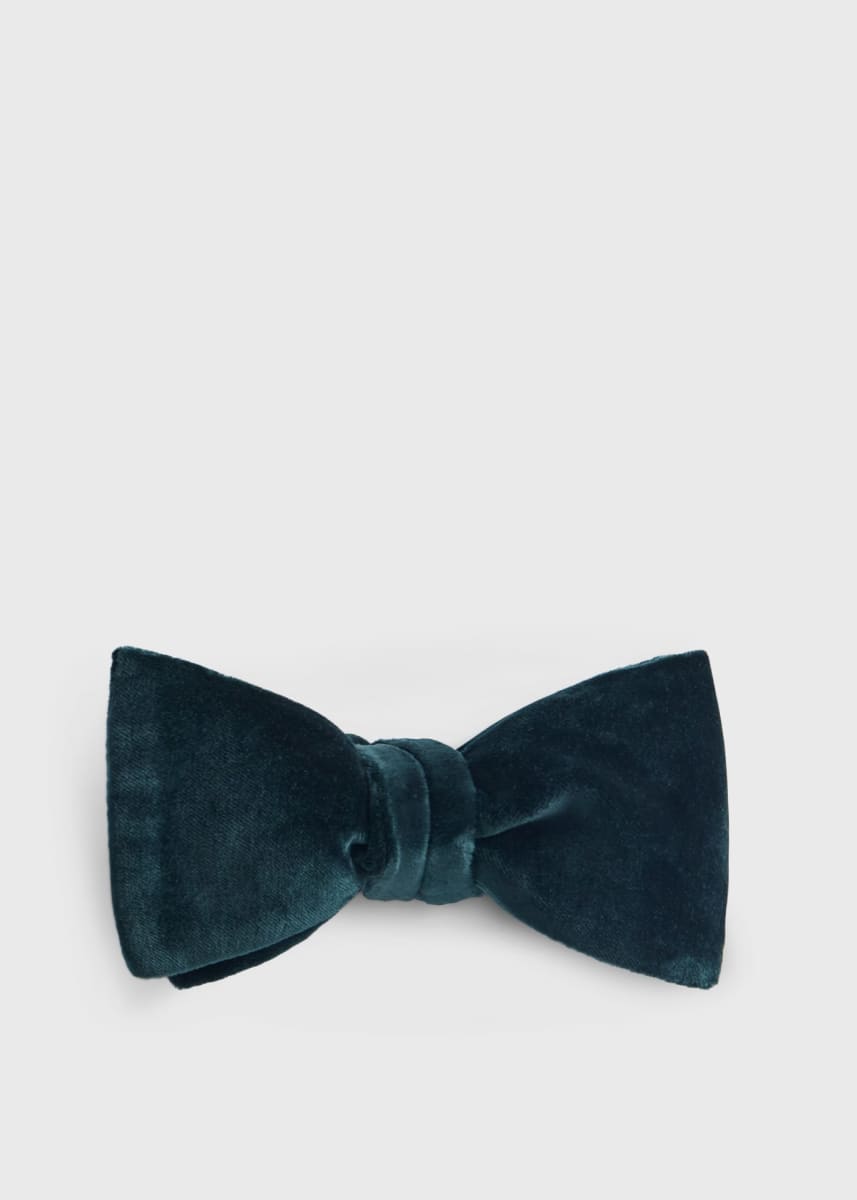 Blunt Edge Cotton Velvet Bow - Bottle Green