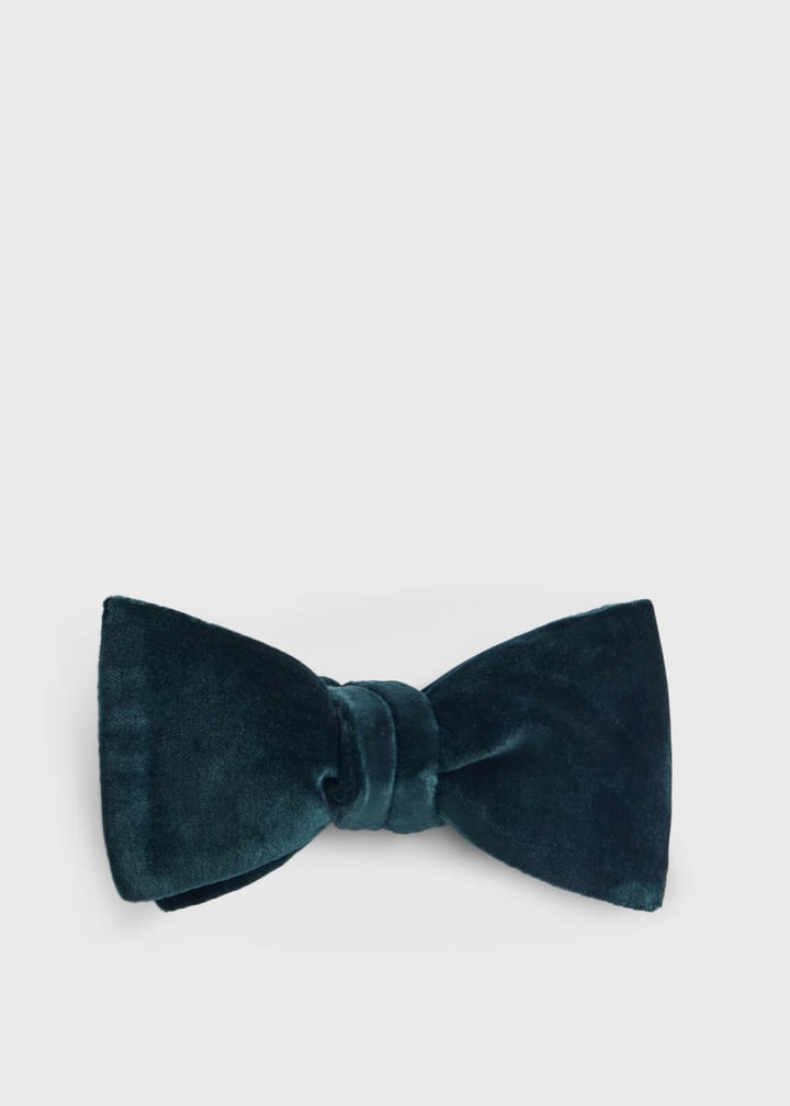 Blunt Edge Cotton Velvet Bow - Bottle Green