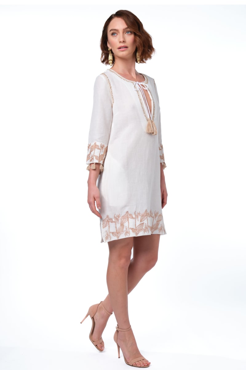 Nina Tunic - White / Beige Embroidery