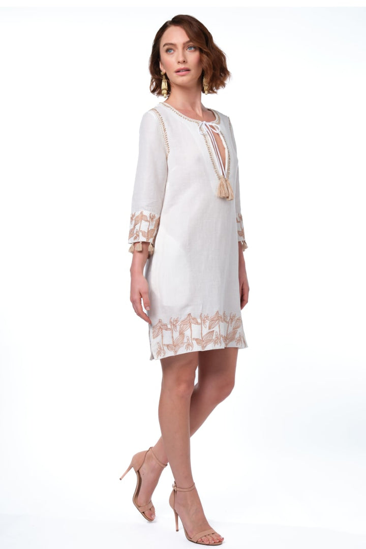Nina Tunic - White / Beige Embroidery
