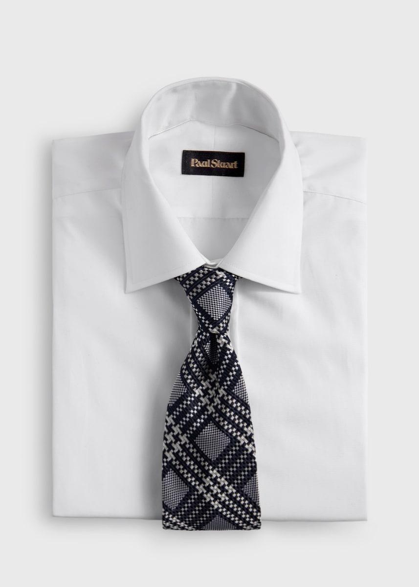 Woven Silk Optical Plaid Motif Tie - Black