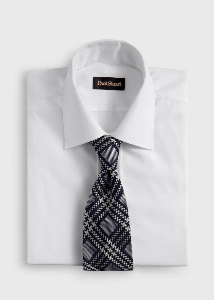 Woven Silk Optical Plaid Motif Tie - Black