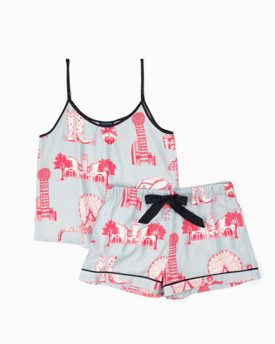 Dallas Toile Cami Shorts Set - Blue Pink