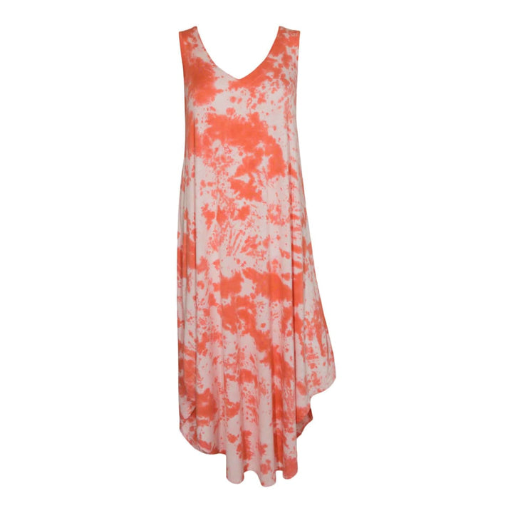 Women's V-Neck Tank Dress - Coral Tie Dye