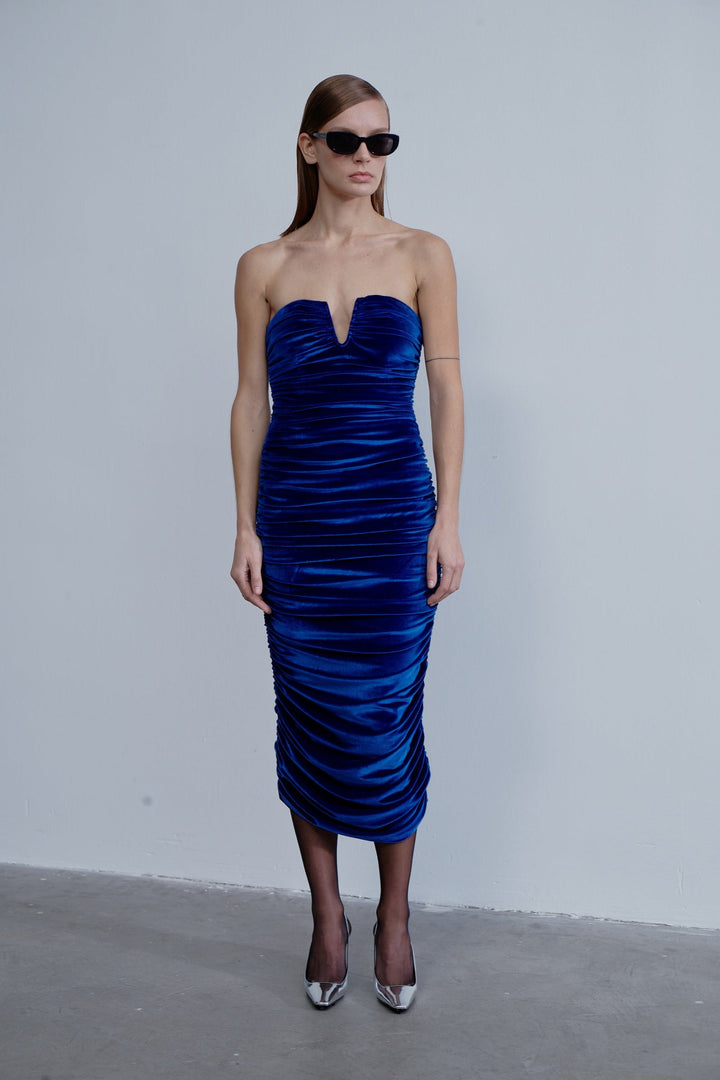 Luce Velvet Midi Dress - Blue