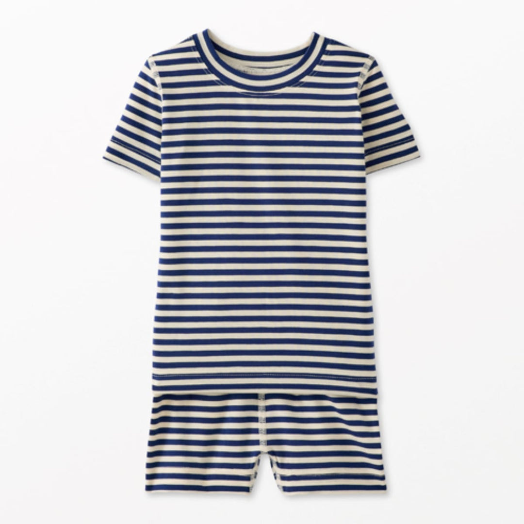 Kids Striped Short John Pajama Set In HannaSoft™ - Navy/Ecru