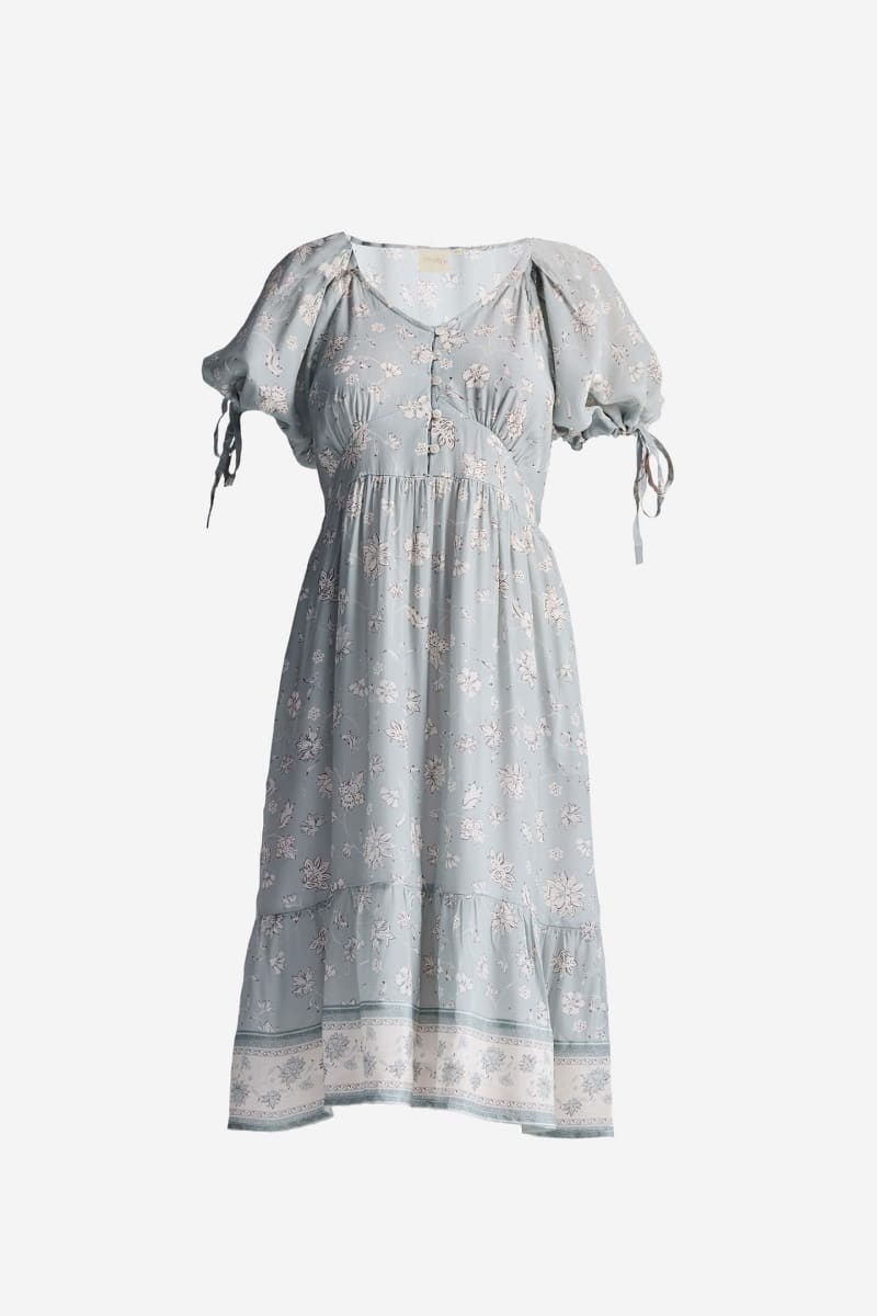 Puff Sleeve Midi Dress - Serene Symphony