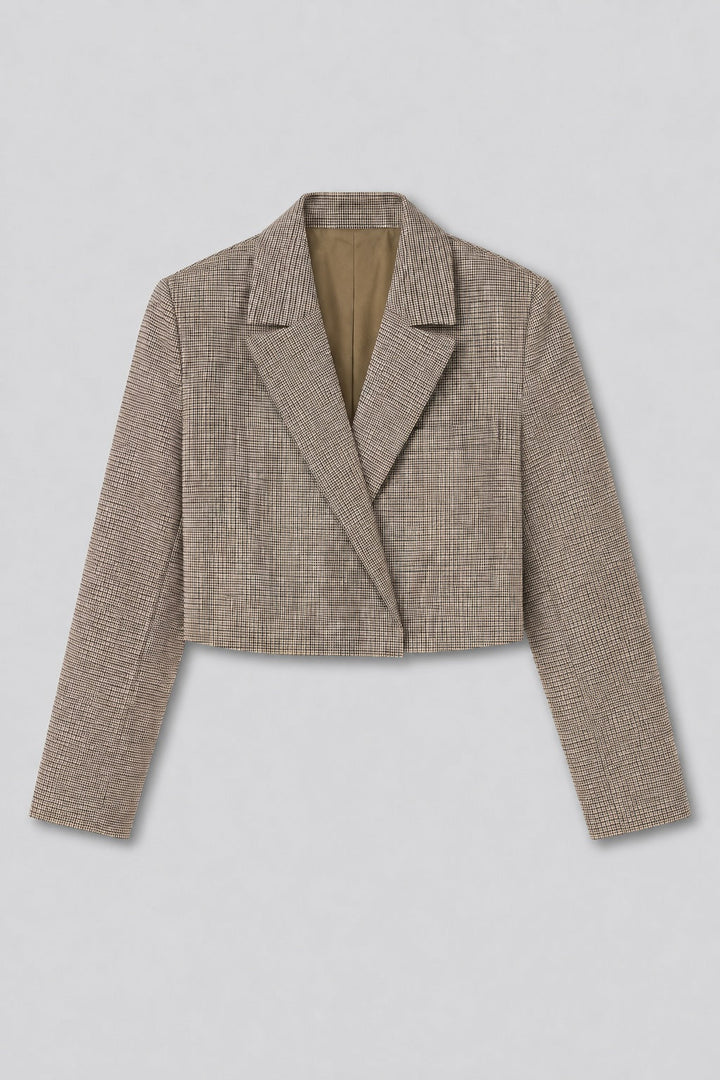 Plaid Cropped Blazer - Brown Combo