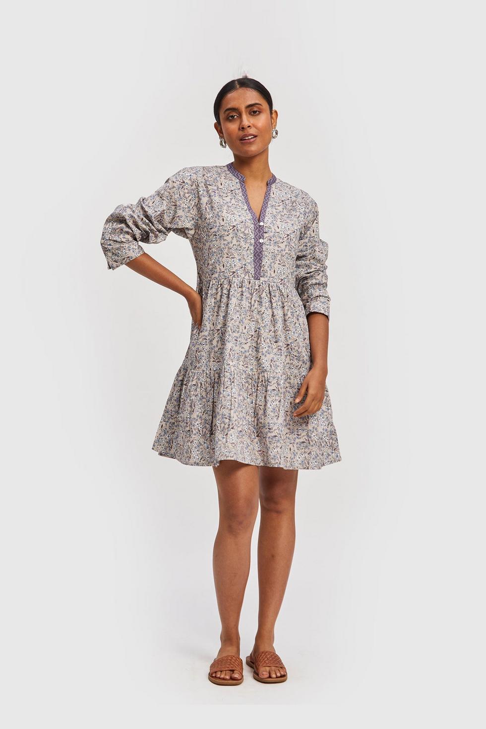 V-neck Tiered Dress - Floral haze