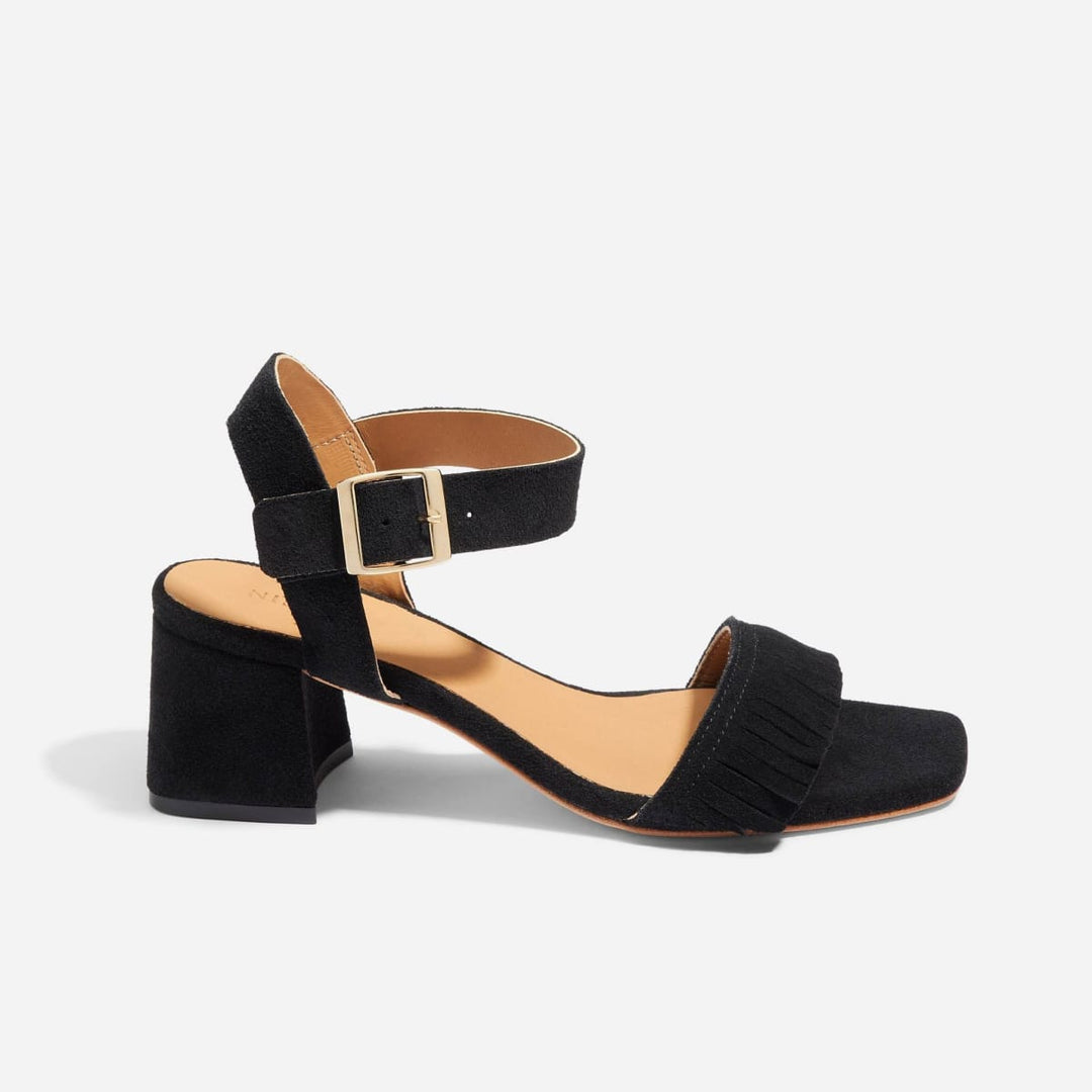 Stella Fringe Heel Sandal - Black Suede