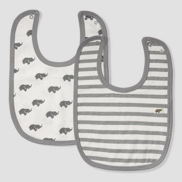2 Pack Bib Bundle - Grey Elephant / Stripes - One Size - Bib