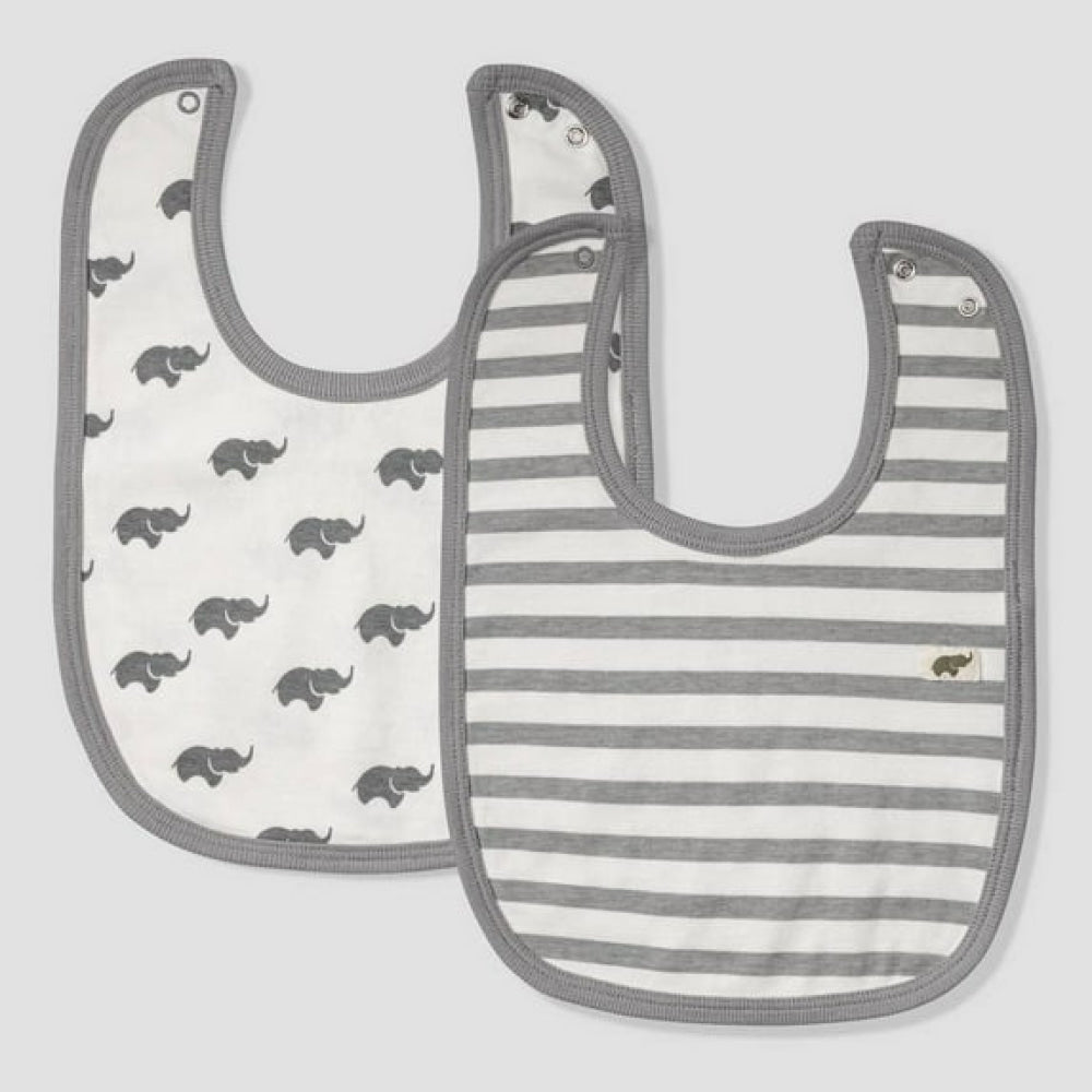 2 Pack Bib Bundle - Grey Elephant / Stripes - One Size - Bib