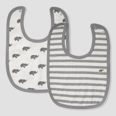 2 Pack Bib Bundle - Grey Elephant / Stripes - One Size - Bib