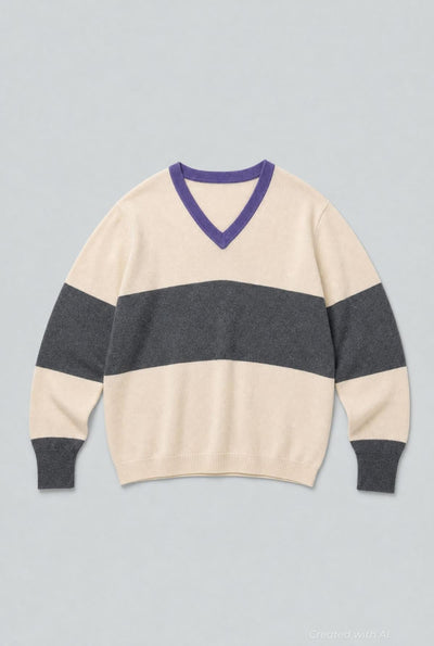 2 Ply Knitted Long Sleeve V-Neck Sweater - Heather Grey - M (40) - Sweater