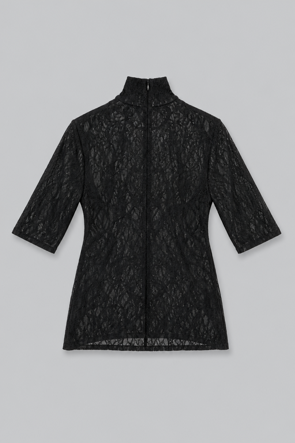 Turtleneck Lace 3/4 Sleeve Top - Black