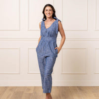 Women's Bow Shoulder Organic Jumpsuit - Blue Chambray