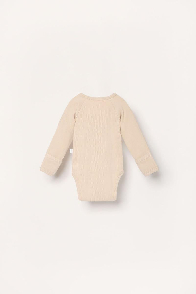 Organic Ribbed Wrap Bodysuit - Sand