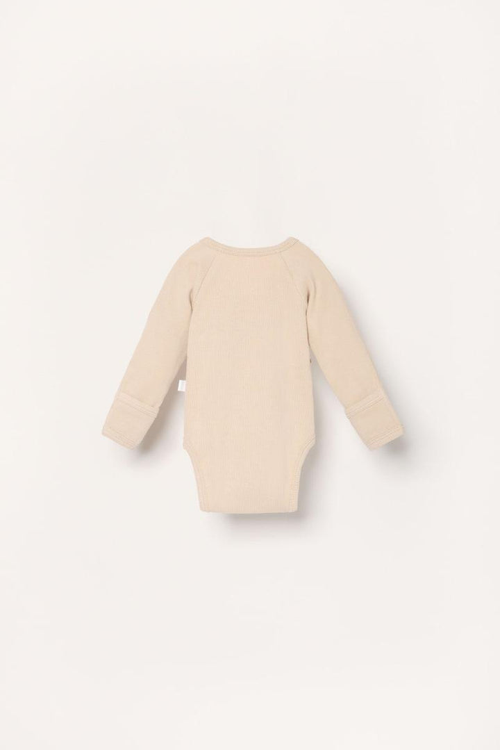 Organic Ribbed Wrap Bodysuit - Sand