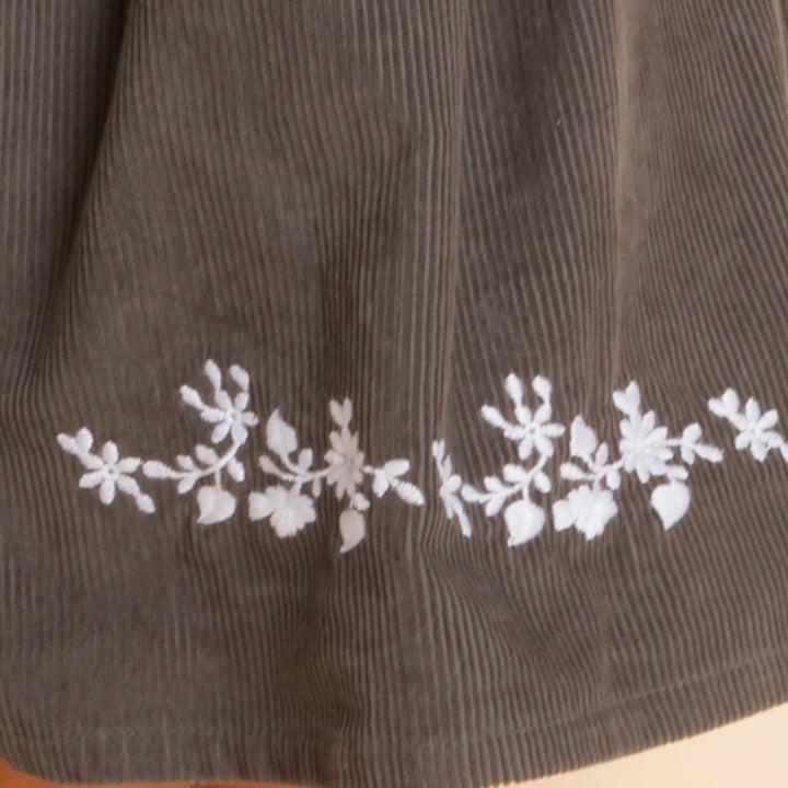 Toddler Pinafore Corduroy Dress With Embroidery - Gray & White