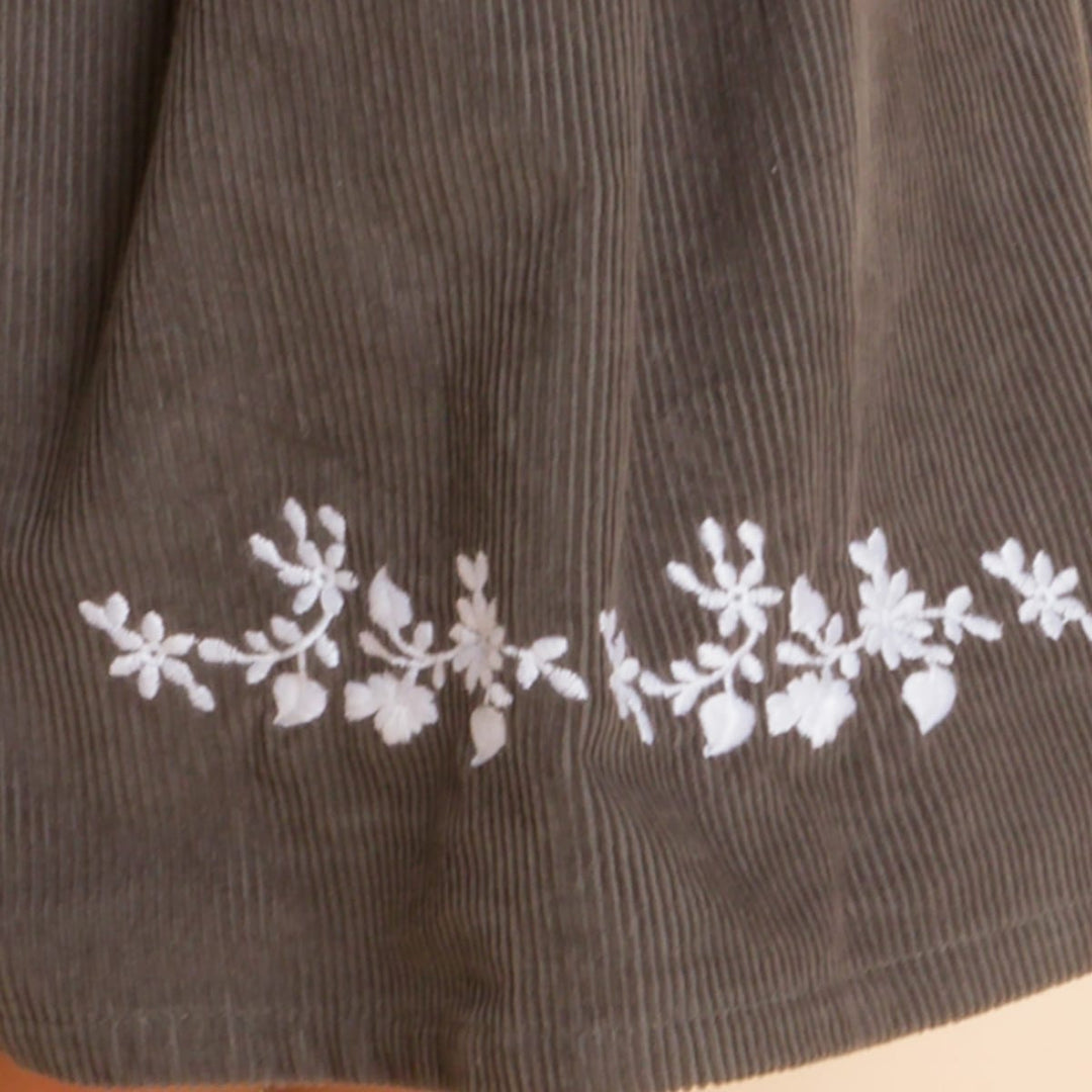 Toddler Pinafore Corduroy Dress With Embroidery - Gray & White