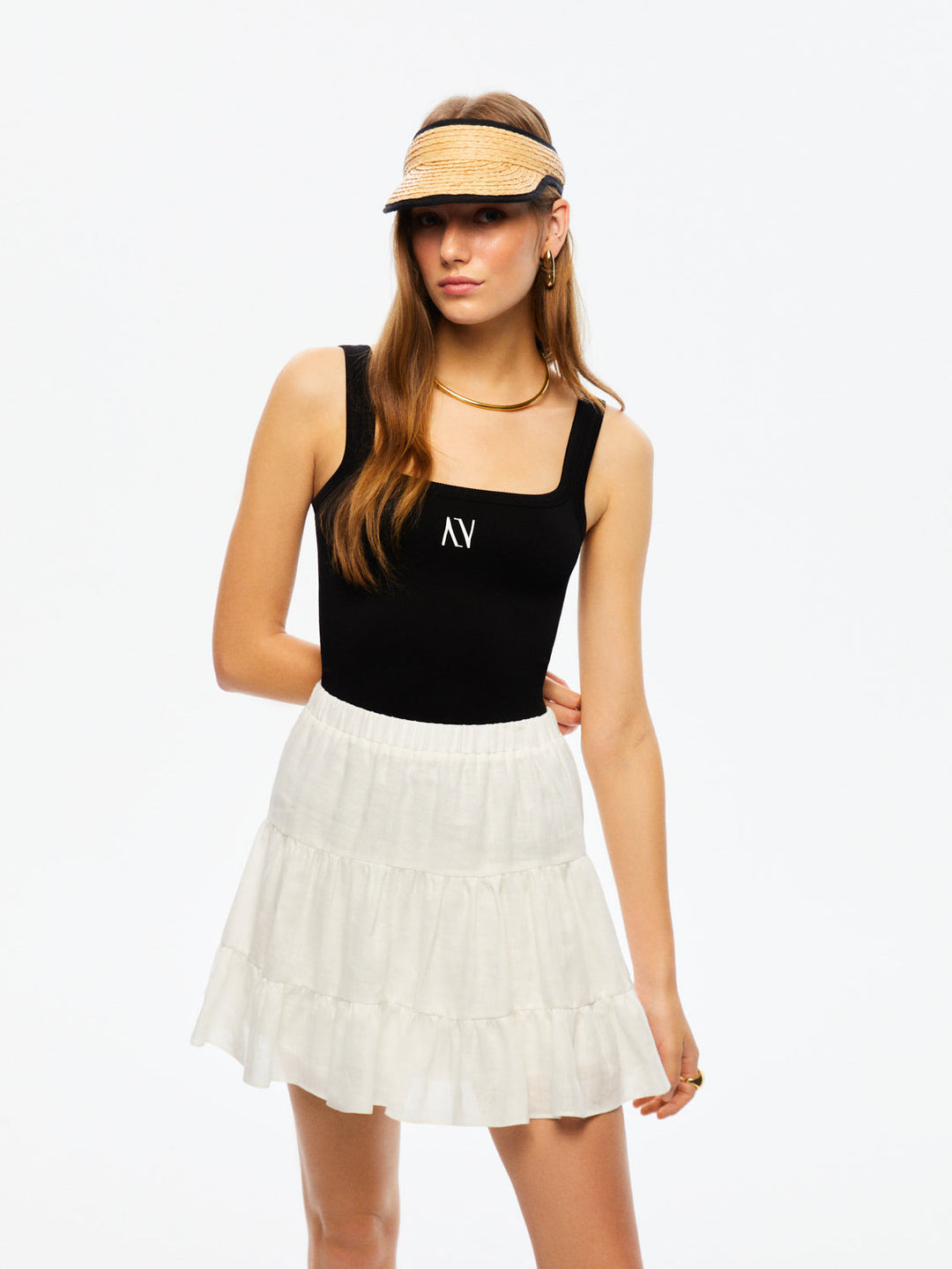 Tiered Mini Linen Skirt - Off-white