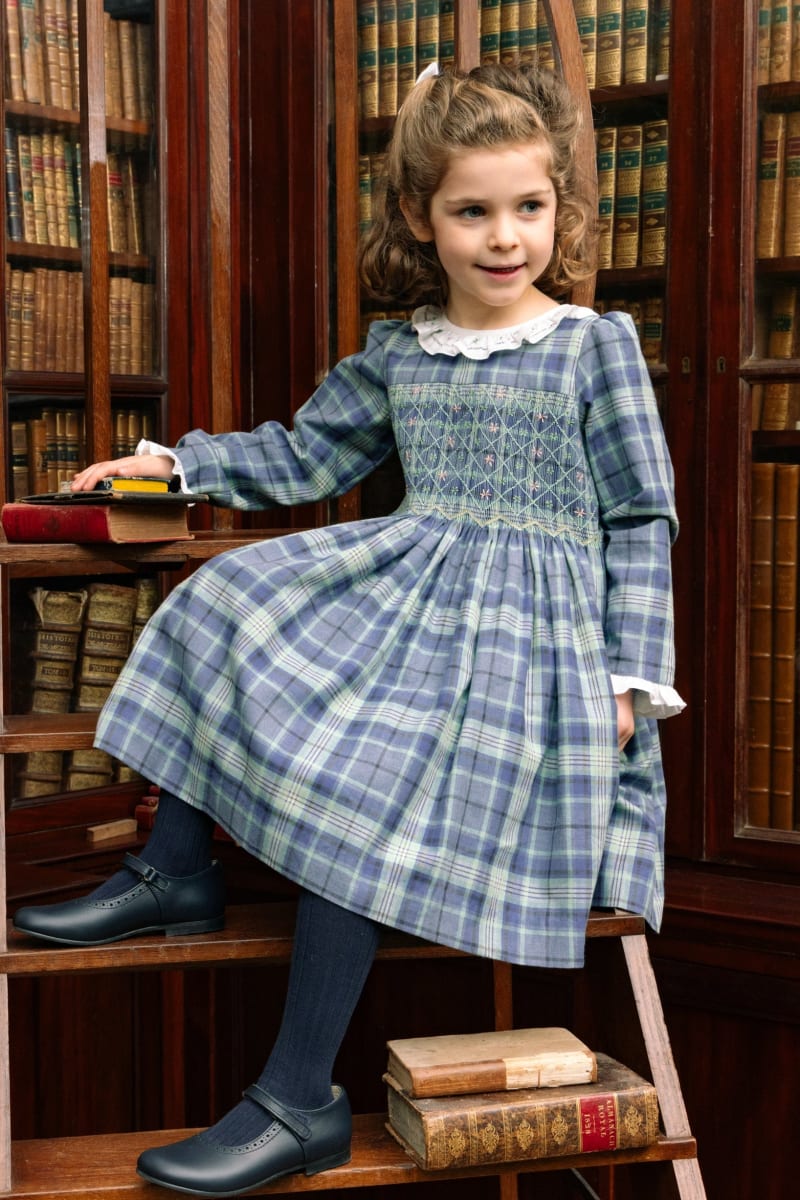Heidi Tartan Smocked Dress - Plaid/Blue/Navy/Green