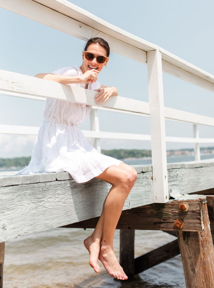 Sarah Dress Grid Eyelet - Fresh White