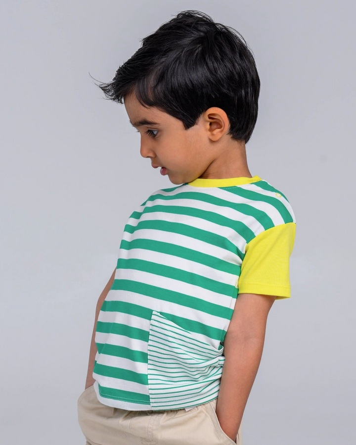 Short Sleeve Stripe T-Shirt - Blarney Green & Buttercup Yellow