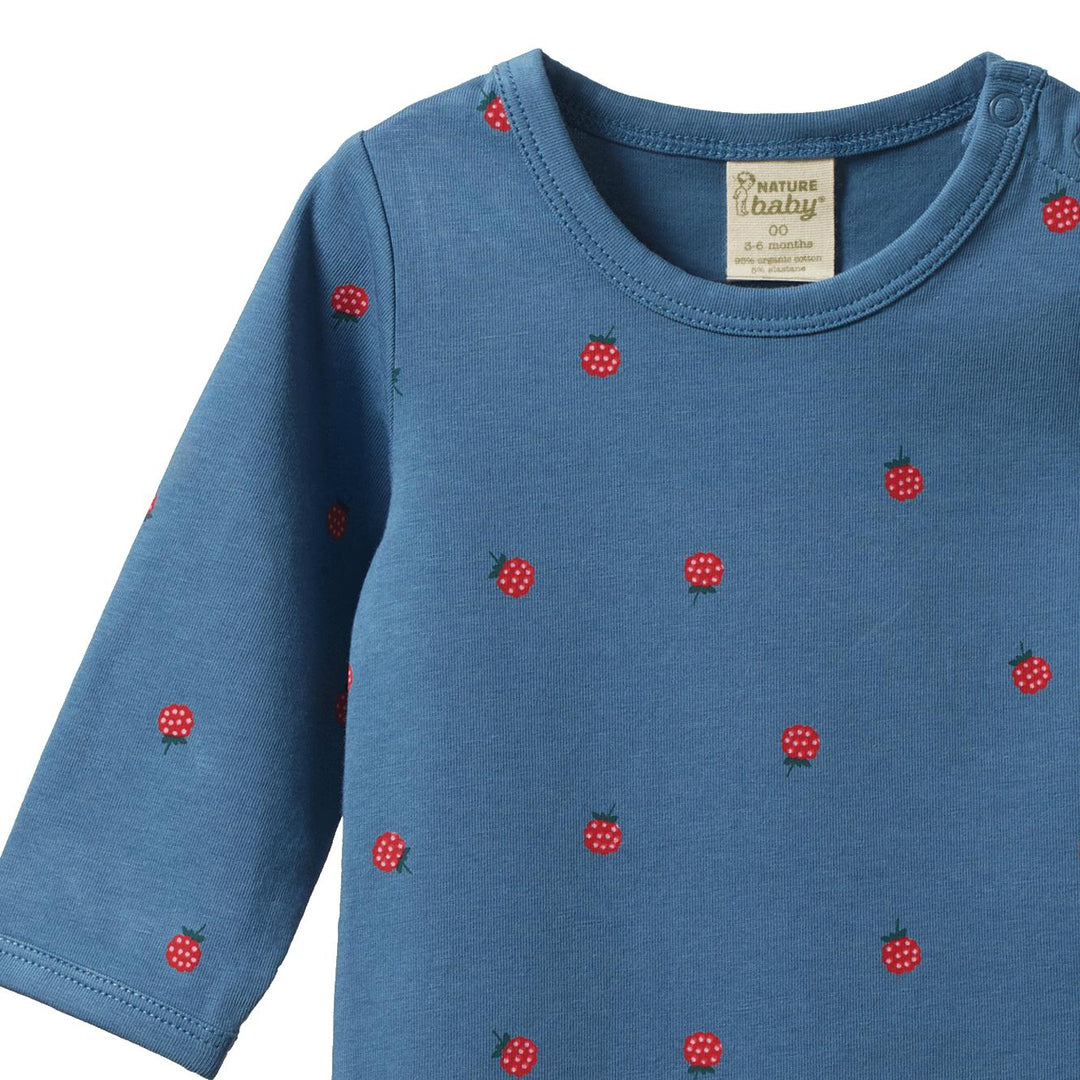 Stretch Jersey Cotton Bodysuit - Raspberry Blue Print