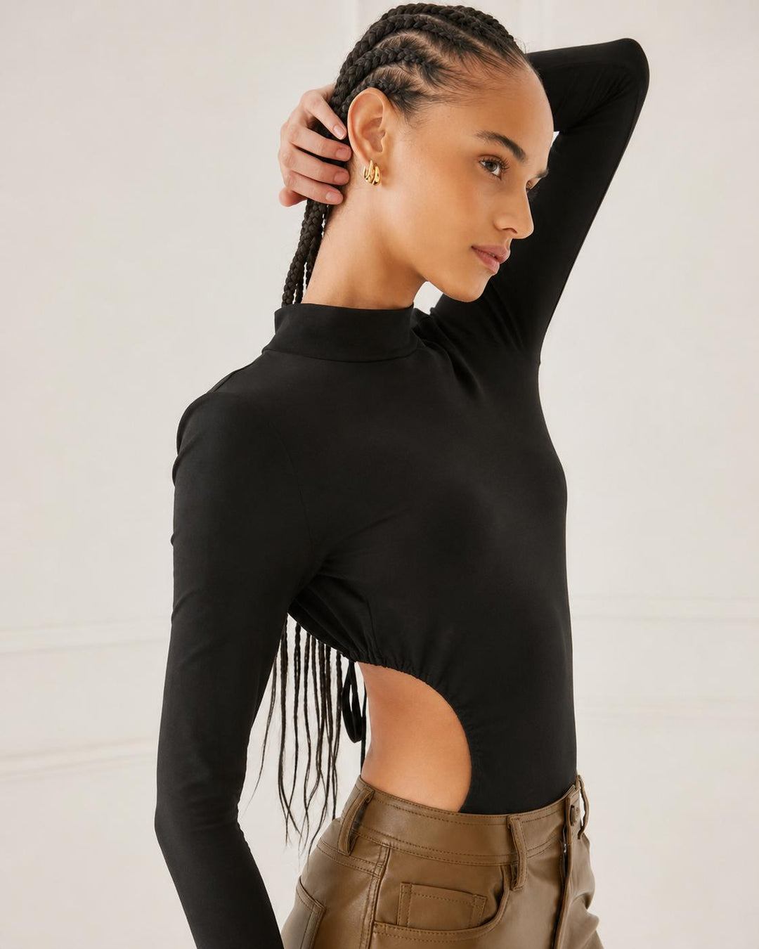 Turtleneck Cut Out Bodysuit - Black