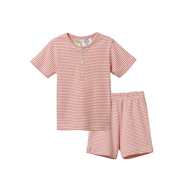 Short Sleeve Pyjama Set Red Pinstripe