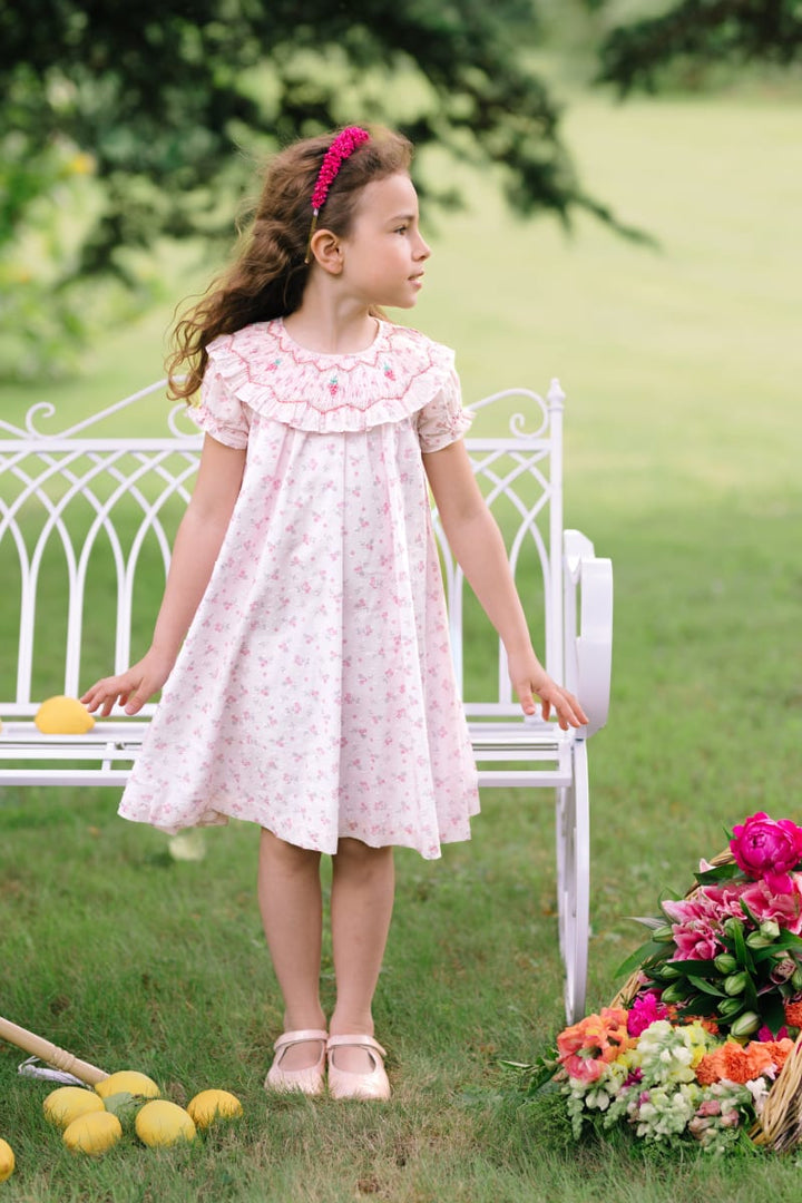 Myrtille Short Sleeve Bishop Dress - Floral/Pink
